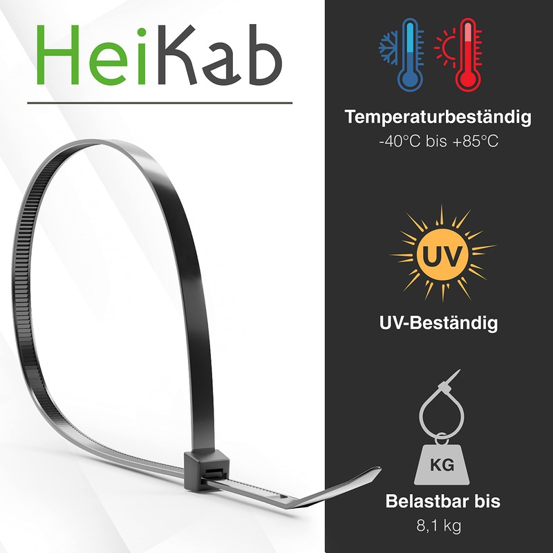 HeiKab Industrial Cable Ties Professional Cable Ties UV-resistant Black