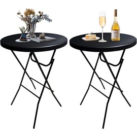 HiEthan 32in Cocktail Table, Folding Round High Top Indoor Outdoor Use, Foldable Bar Height Table for Parties and Commercial Events (Black, 2 Pcs)