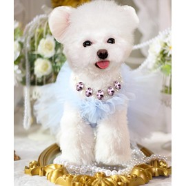 Daovce Pet 2 Row Pearl Dog Necklace Collar Rhinestone Crystal Necklace Pet Jewelry for Cats Wedding Collar Small Dogs Puppy Yorkie Chihuahua (Pink, Small)