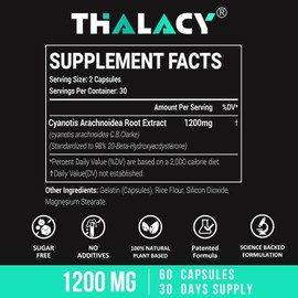 Thalacy Thalacy 1200MG Beta Ecdysterone Supplement, 98% Maximum Purity Ecdysterone Supplements for Lean Muscle Mass, Athletic Performance & Strength, 120 Capsules
