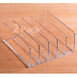 Halyuhn Acrylic Desk Organizer for Sorting Mail, Business Card 2 Pack, 5 Slot Divider Mail Organizer for Desktop Shelf, Clear Cosmetic Organizer for Drawer, Cell Phone Pad Stand Holder for Charging