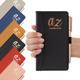 Address Book A-Z Black Index Hard Back Slim Address and Pen Alphabetic Tabs (Black)