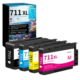 711 711XL Ink Cartridge Set 80-ML Replacement for HP DesignJet 711XL T530 T525 T520 T130 T125 T120 T100 Printer Ink (CZ133A CZ130A CZ135A CZ132A, 4-Pack)