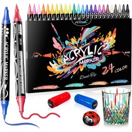 vvituaC 24 Colors Acrylic Paint Pens, Dual Tip Acrylic Paint Markers with Medium Tip and Brush Tip,Acrylic Pens for Rock Painting,Wood, Canvas, Ceramic, Card Making, DIY Crafts Making Art Supplies