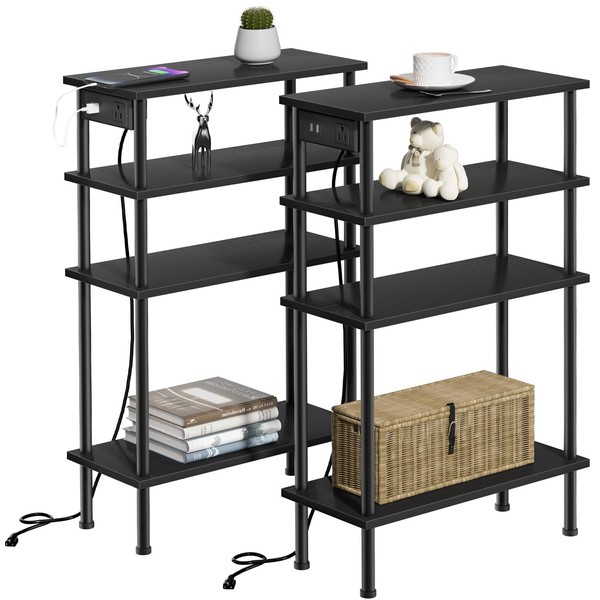 Asgolion Narrow Side Table with Charging Station, 4 Tier Small
