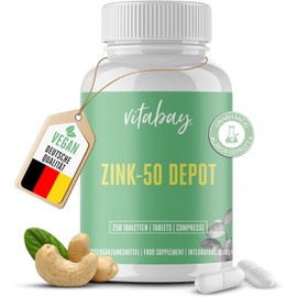 Zinc-50 Depot – 25 mg Zinc (Elementary Content) per 1/2 Tablet – Made from Pure High Dose Zinc Gluconate – 100 % Vegan