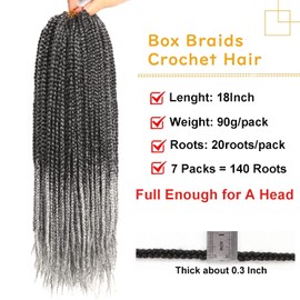 7 Packs 18 Inch Goddess Box Braids Crochet Hair Prelooped Crochet Hair Crochet Braids box braid crochet hair crochet braids hair for black women Jumpo Braiding Hair (18 Inch 7 Packs, 1B/Gray)