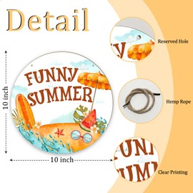 Beach Welcome Sign, Funny Summer Door Sign 10x10 Inch, Summer Front Door Decor, Round Wooden Hanging Sign for Yard Garden Farmhouse Restaurant Shop, Home Porch Decor Outdoor Hanging Decorations -06