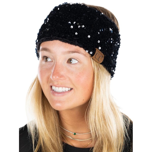 Funky Junque Women's Fleece Lined Chunky Sequin Cable Knit Headband