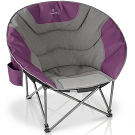 Oversized Camping Moon Chairs,Folding Round Padded Sofa Chair for Adults,Outdoor Lawn Chairs w/Side Pocket,Perfect for Indoor,Family Camping,Picnics and Garden,Purple&Grey