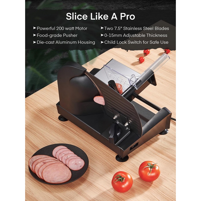 FOHERE Electric Meat Slicer 200W Deli Slicer for Home with
