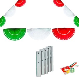 Farvisan 5 Pack Tira de Adorno 15 Sept en Forma de Abanico Tricolor por Secciones: Verde, Blanco y Rojo, **Incluye diurex y crayón Tricolor de cortesía * (Medida 3 M Largo c/u)
