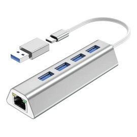BAKEWAY Adaptador USB-C a Ethernet Gigabit 5 en 1 Hub USB 3.0 con RJ45 y HDMI 4K