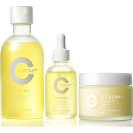 【高保湿 スキンケア 3点セット】CVITASプラス 化粧水・美容液・クリーム ビタミンC アゼライン酸 レチノール 配合 C LOTION + 300ml C SERUM + 50ml C CREAM + 80g 約2ヶ月分 毛穴ケア うるおい 美肌 柑橘 香り シービタス CVITAS +