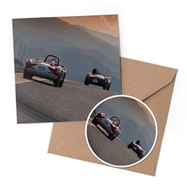 1 x Greeting Card & 10 cm Round Sticker Set - Vintage Sport Car - Birthday Thank You Friend Lover Fan Mum Dad Kids #12763