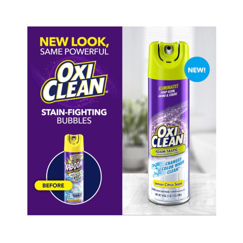 OxiClean Foam-Tastic Foaming Bathroom Cleaner Aerosol Spray, Changes Color When