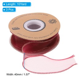 PATIKIL Organza Verdrahtetes Band, 3er Pack 1,6 Zoll x 10 Yard Organza Bänder Chiffon Bänder Schimmer für Basteln Blumenstrauß Geschenkverpackung Hochzeitsbögen, Rot