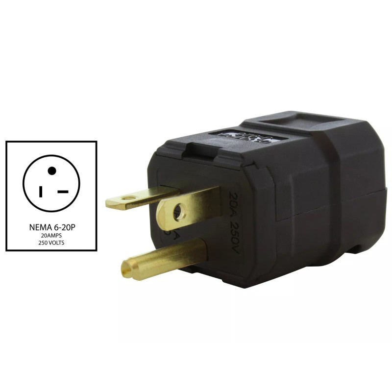 AC WORKS® 20A 250V NEMA 6-20P Clamp Style T-Blade Plug