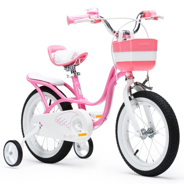 Royalbaby Little Swan Girls Kids Bike 16 Inch 2 Handle Brakes with Training Wheels Basket Childrens Beginner Bicycle Pink