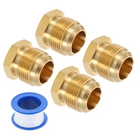 sourcing map 4Pcs 3/4" Tube OD Brass Seal Plug, 1-1/16" UNF Male Thread 45 Degree Flared SAE Hex Pipe Fitting, Flare Tube Fittings with Tape for Air Conditioner Pipe Extension Water Gas Line