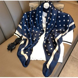 JERLA Women's satin square silk like scarf Fashion pattern large hair scarf wrap headscarf 35" x 35" (Polka dot navy)