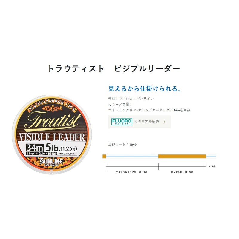 Sunline Troutist Visible Reader, 12.8 ft (34 m), Single Item,