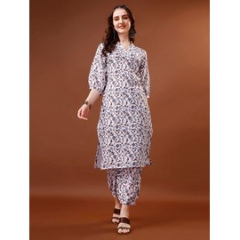 Yashika Ladies Printed Cotton Blend Kurta Sraight Pants Set ||AZ-YS-P1-KS2072-Parent, White, XL