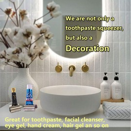 Toothpaste Tube Squeezer, NEEMAY Metal Toothpaste Squeezer Rollers, Toothpaste Dispenser, Rolling Tube Toothpaste Wringer 304 Stainless Steel Tube Squeezer Seat Holder Stand 2 Pcs/Set Standard Size