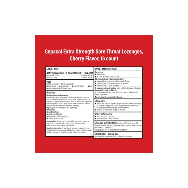 Cepacol Maximum Strength Throat Drop Lozenges, Cherry, 16 Count (Pack