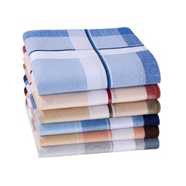 HOULIFE Men's Fabric Handkerchiefs, 100% Cotton, Soft Handkerchief with Checked Pattern, 38 x 38 cm, 15 x 15 cm, Pack of 6/9, 40 x 40 cm, 6 pieces