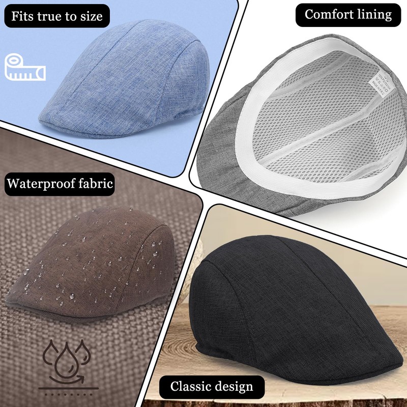 Mens Flat Caps, Beret Irish Forward Cap, Casual Trend Linen
