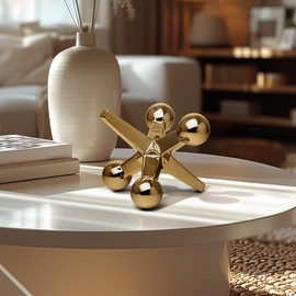 Torre & Tagus Large Ceramic Gold Jack Decor 9" Retro Decorative Ceramic Jack Sculpture for Home Decor, Handmade in Gold