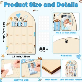 R HORSE 3D My First Rodeo Birthday Wood Photo Display Board, Blue Cowboy Baby's First Year Picture Frame, 1-12 Months Milestone Board Birthday Decorations Keepsake Gift for Baby Boys Nursery Decor