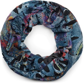 styleBREAKER Loop Scarf in Split Style with Spots and Signs in Destroyed Vintage Look, Unisex 01016119, Dark blue-red-yellow