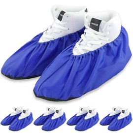 LINKEASE Reusable Boot & Shoe Covers Water Resistant Non Skid and Washable for Real Estate Contractors to Keep Floors Carpets Footwear and Rooms Clean - 5 Pairs (Extra Large, Blue)