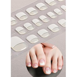 Wahrshei Toe Nagelfolie Selbstklebend UV, Classic French, 26 pcs Gel Nagelaufkleber für Zehennägel