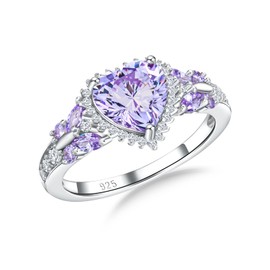 RANDES Alexandrite Engagement Promise Ring Light Purple Heart Rings for Women 925 Sterling Silver Butterfly Ring June Birthstone Anniversary Ring Size 7