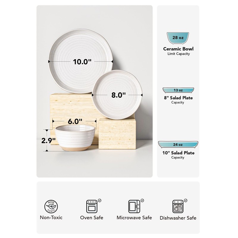 LE TAUCI Dinnerware Sets 12 PCS, Ceramic Plates and Bowls