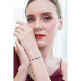 Sterling Silver London Blue Topaz 2mm Round Bezel-set Adjustable Dainty Tennis Bracelet for Women