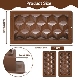 TranRantic 2 Pcs Deep Chocolate Bar Mold, Large Chocolate Molds Silicone, Easy Release Thick Candy Molds, Reusable Silicone Molds for Chocolate Candy Bar (Prismatic)