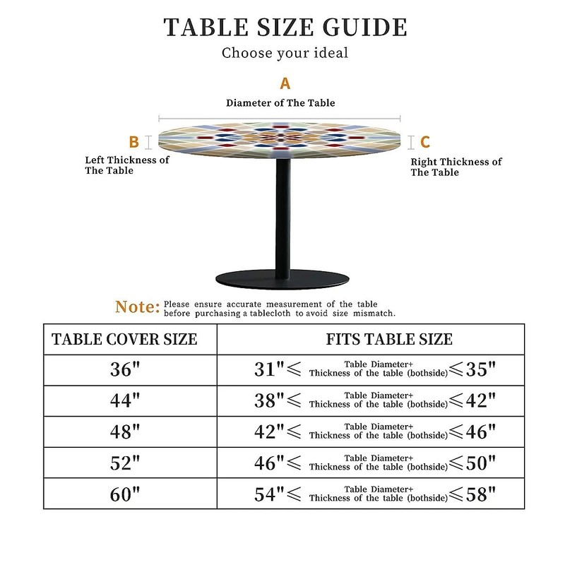 Outdoor round tablecloth with elastic band, diameter 36 inches -