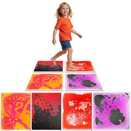 Sensory Floor Tiles for Kids – Colorful Liquid Step-On Tiles with Dynamic Flow for Visual Tracking, Sensory Play and Calm Corner Classroom Activities (4 Pack)
