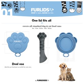 FurLids 4 Pack Silicon Lids & Spatula for Dogs, Cats & Pets Wet Food | Lid for Canned DogFood & Catfood | Silicone Caps, Covers, Tops for Cans | Dishwasher & Refrigerator Safe | Dog Cat Pet Can Cover