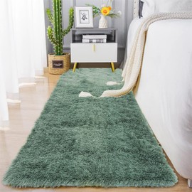 Garvee Soft Fluffy Runner Rug 2x8 for Hallway Bedside Long Runner Rug Non-Slip Tie-Dyed Plush Shag Runner Modern Solid Color Throw Carpet for Living Room Nursery Entryway Girls Kids Room, Mint Green