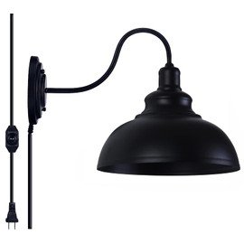 Lightess Dimmable Wall Sconce Plug in, Industrial Farmhouse Sconce with Dimmer On Off Switch, Black Barn Light Gooseneck Light Fixture, OLB11