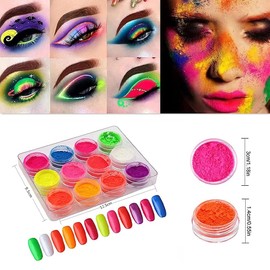 BISHENGYF 12 Pigment Chrome Nail Powder Fluorescence Pigment Ultrafine Glitter Nail Chrome Powder Pigments Dust Nail, Nail Art Powder Glitter Gradient Iridescent Nail Art Decoration