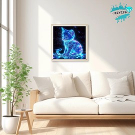KEYIFA Diamond Art Kits for Adults, DIY Diamond Painting Glowing Cat, Round Full Drill, 5D Kitten Diamonds Dots Mosaic Painting, Crystal Gem Arts Craft for Home Wall Decor 30x30cm