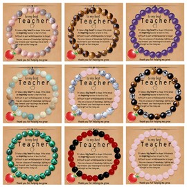 COLOYAN 9PCS Teacher Appreciation Gifts Natural Stone Beaded Bracelets for Women Men, Crystals Bracelet Gifts for Teacher, Thank You Teacher Gifts with Meaningful Card