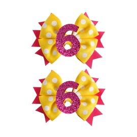 Birthday Hair Clips for Baby Girls - 2Pc Yellow Sprinkle Bow Hair Clips for 6th Birthday Glitter Ice Cream Baby Bow Party Decorations for Girls Toddlers Hair Accessories (Yellow-6 Years-Clips)