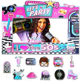 JeVenis 50s Sock Hop Photo Booth Frame Props 50s Theme Party Decorations 1950s Decorations 50s Theme Party Supplies Colorful Retro 50s Room Decor Home Sign Cutouts